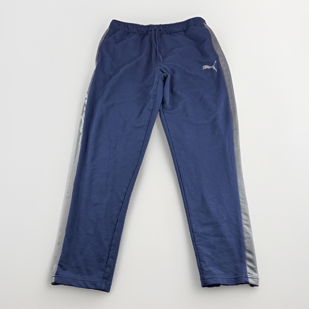 Puma Joggers Mens L Blue Sweatpants Gray Striped Pants Workout Athleisure Gym
